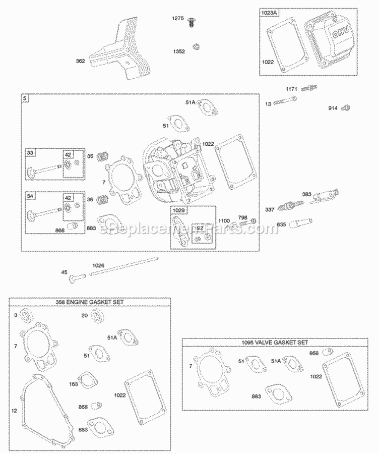 Cylinder Head Gasket Set - Engine Gasket Set - Valve Valves Diagram and Parts List for 20G412-0100-E1  Briggs and Stratton Engine